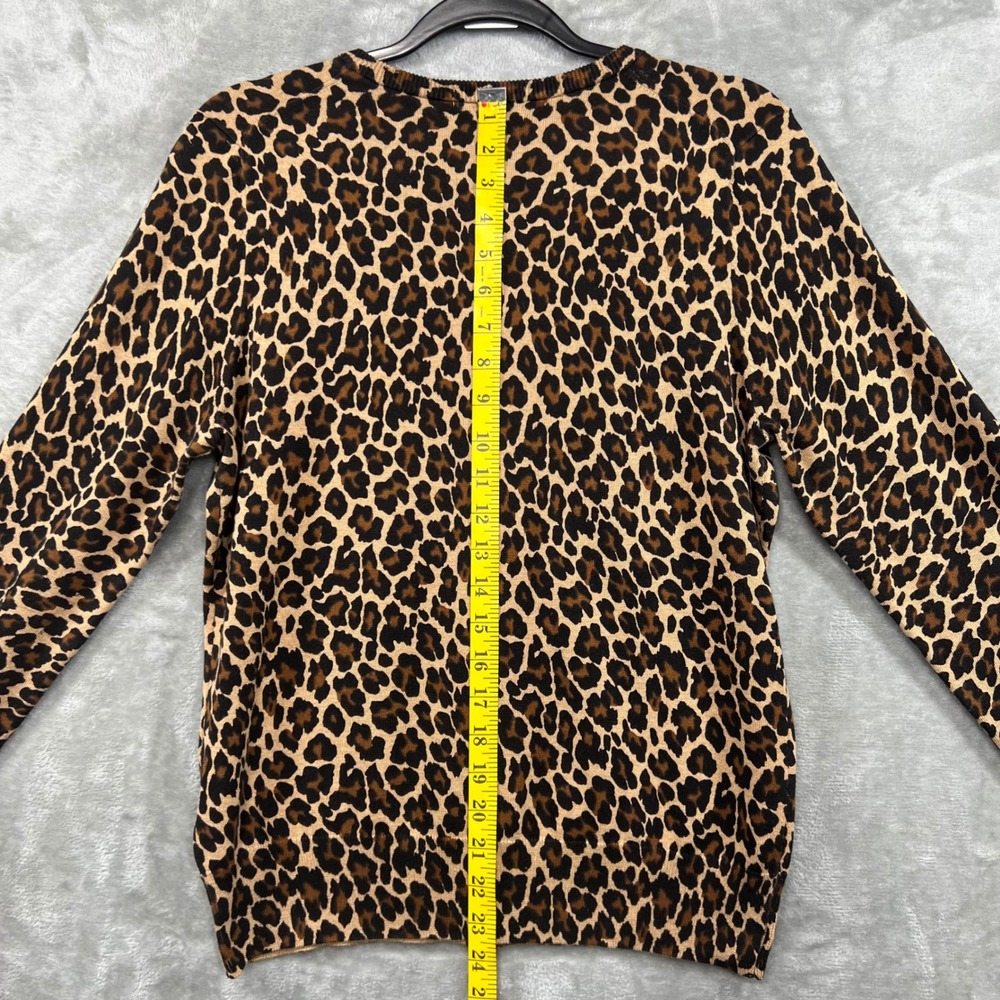 Lands End Cardigan Women M Brown Leopard Supima Cotton Button Front Sweater - Picture 5 of 10